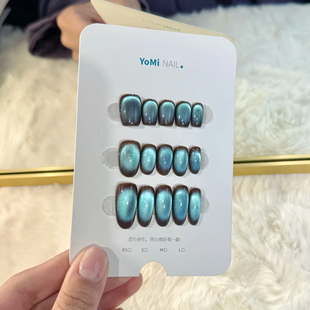 Yomi设计师专款【棕蓝猫眼】纯手工轻奢穿戴甲JD1607