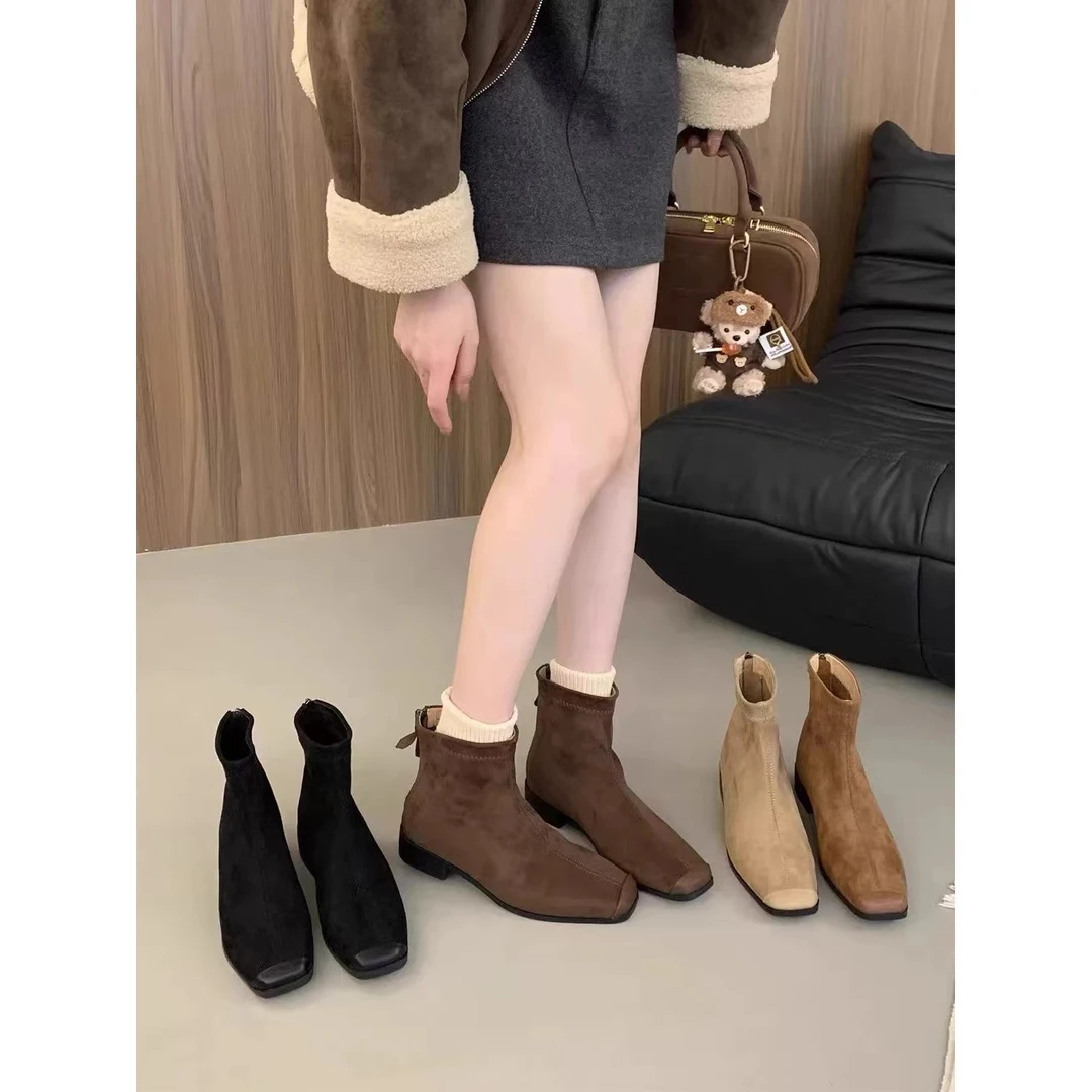 秋冬新款韩版通勤瘦瘦简约厚底裸靴长靴3Q192-7916(不加绒)