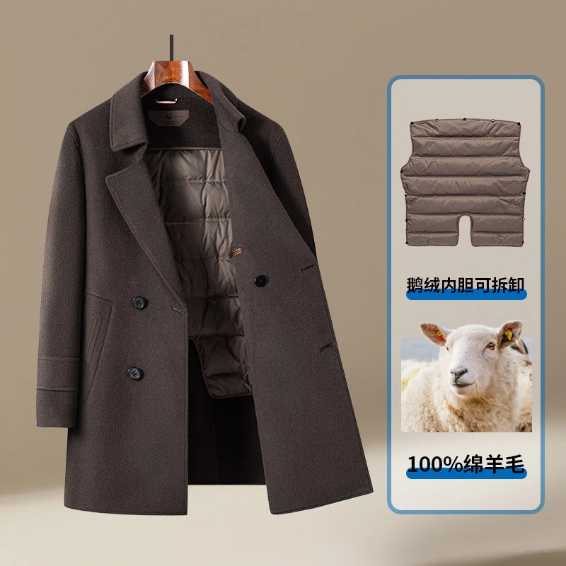 外套毛呢秋冬鹅绒绵羊毛男士时尚羊绒休闲宽松中长款加厚商务冬季