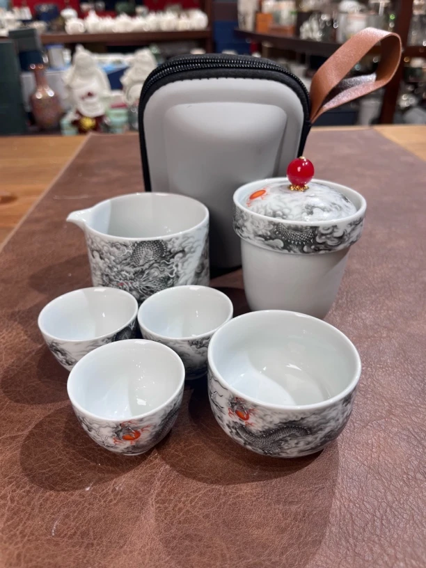 451水墨风龙纹一壶四杯旅行茶具