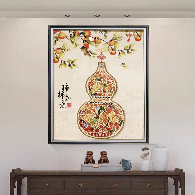 【葫芦】A15-1901装饰画新中式鎏金客厅餐厅挂画柿柿如意壁画50*70