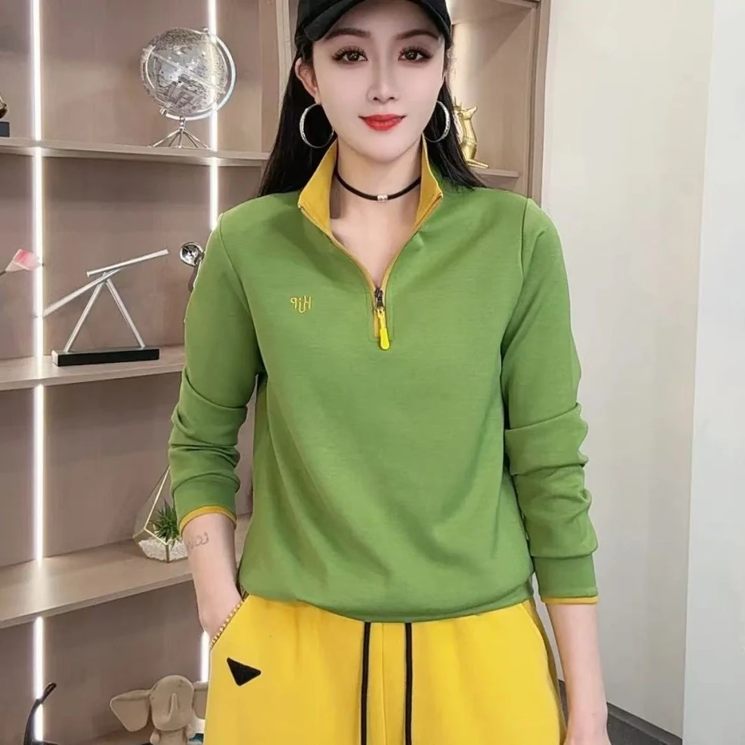 2025春季新款女士上衣时尚百搭洋气修身显瘦设计感半拉链显瘦长袖