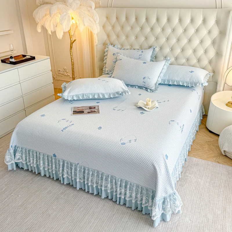 *新款冰豆豆凉席1.8床床盖款凉席蕾丝床裙单凉席可拆洗可折叠