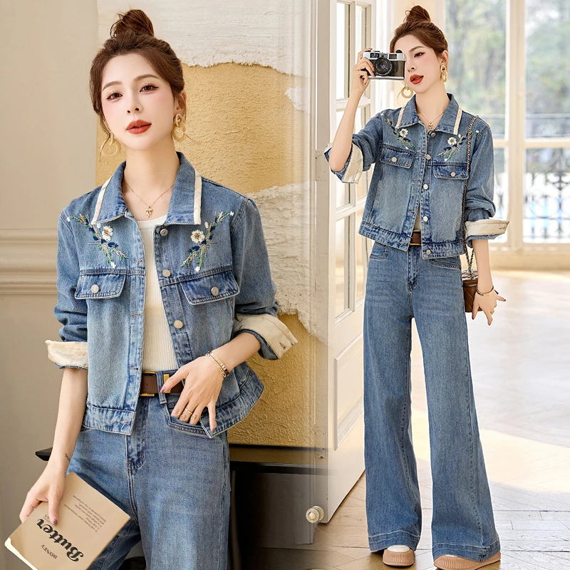 小个子新中式国风复古休闲洋气减龄刺绣短款宽松牛仔外套春季爆款