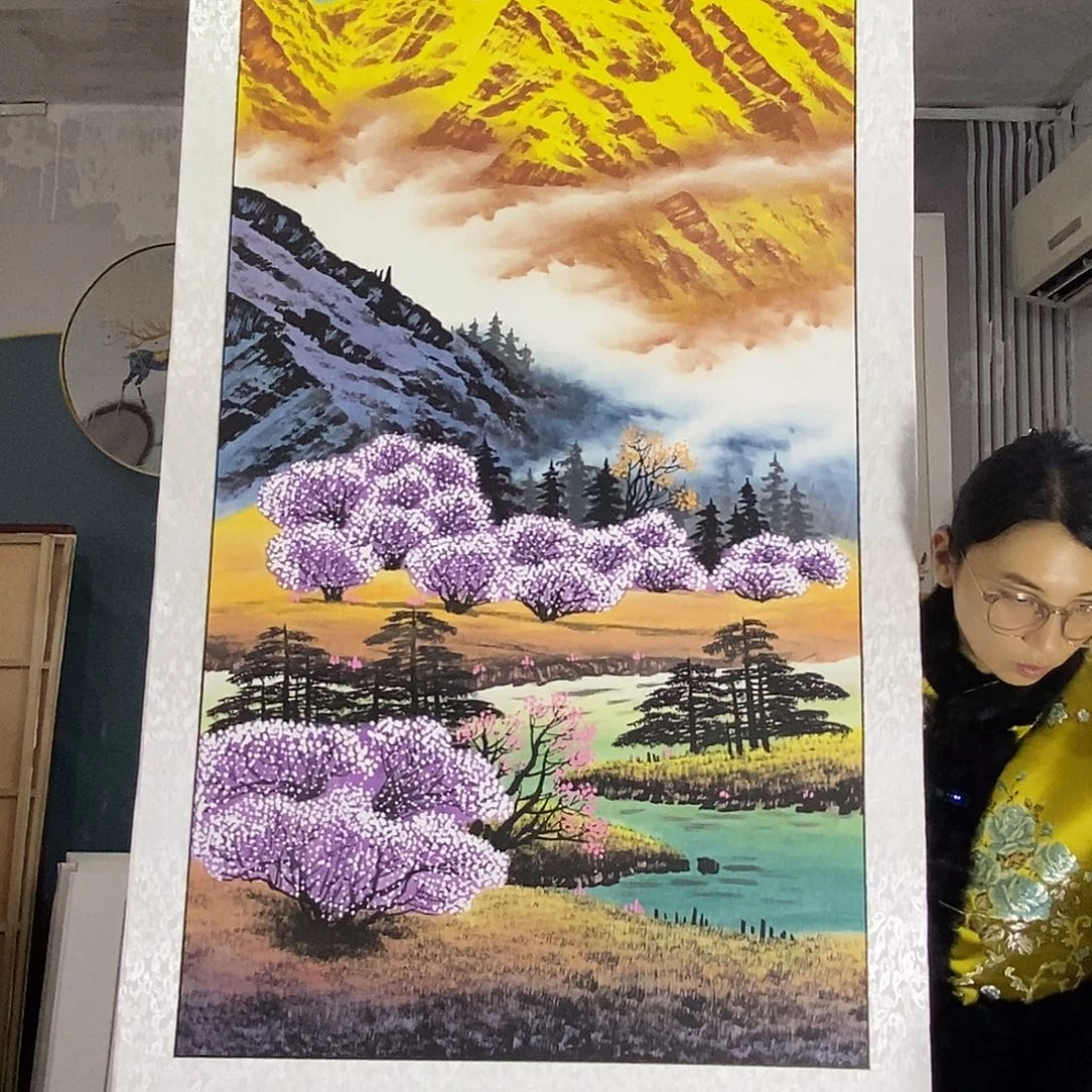 国画82✖️162厘米国画作品带框包邮