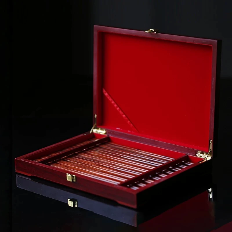 森活林（小叶紫檀筷子）高档实木筷子无漆无蜡家用十双礼盒套装