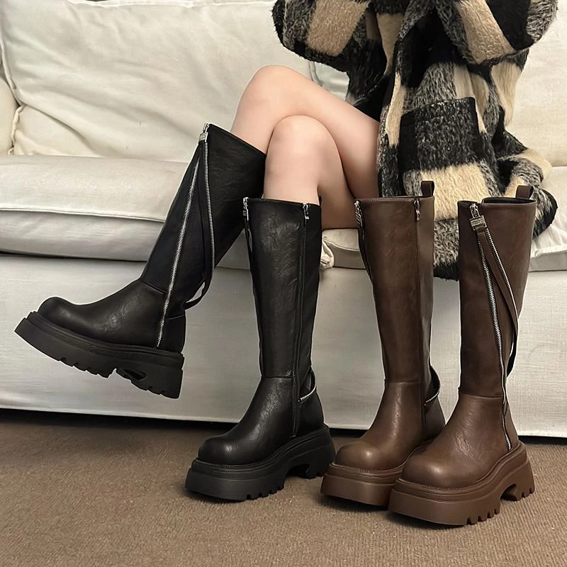 设计感小众直筒骑士靴女厚底高筒靴复古美拉德时装长靴GZ611
