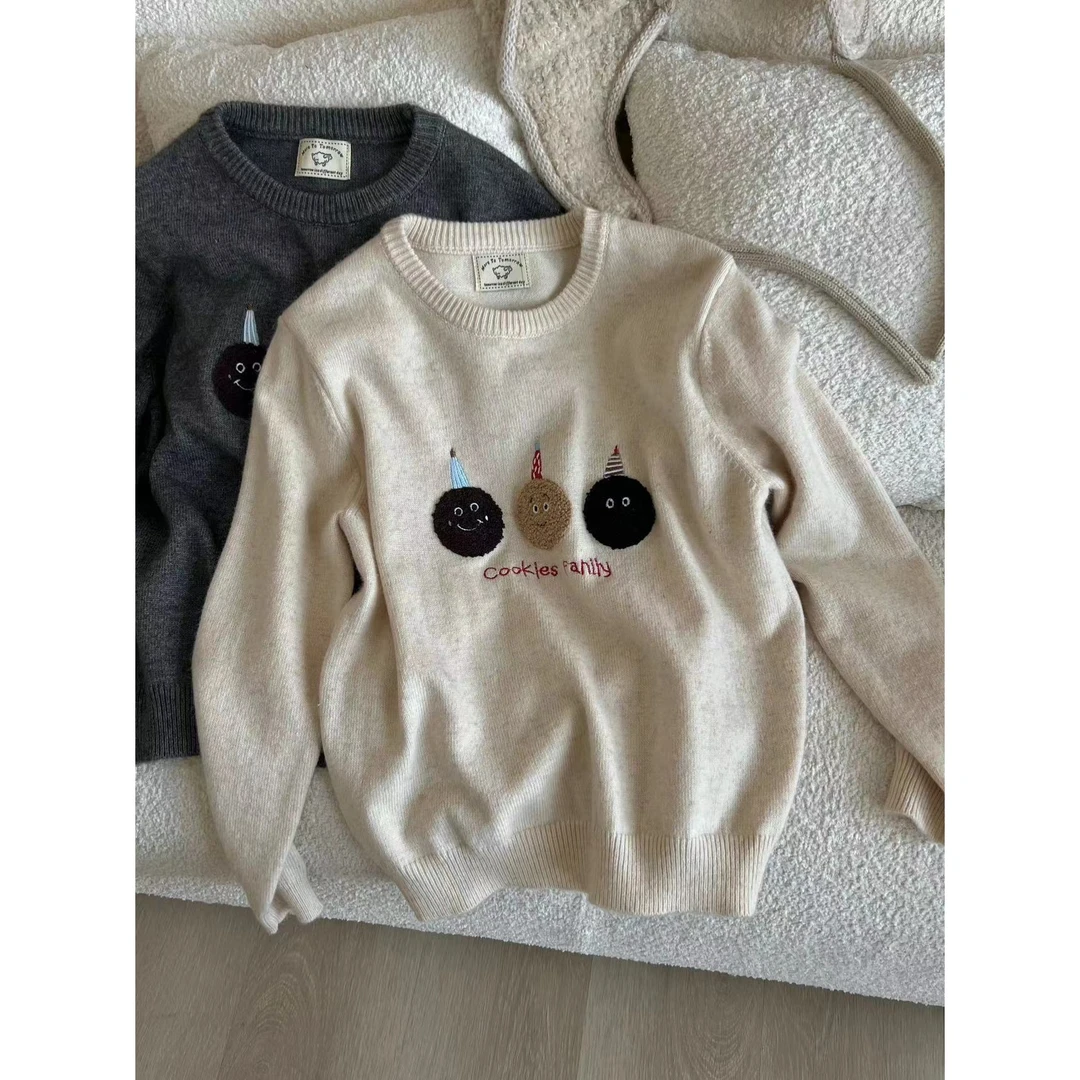 SP【泡菜思密达】出口原单刺绣玩偶套头毛衣暖糯绵羊毛毛衣内搭针织