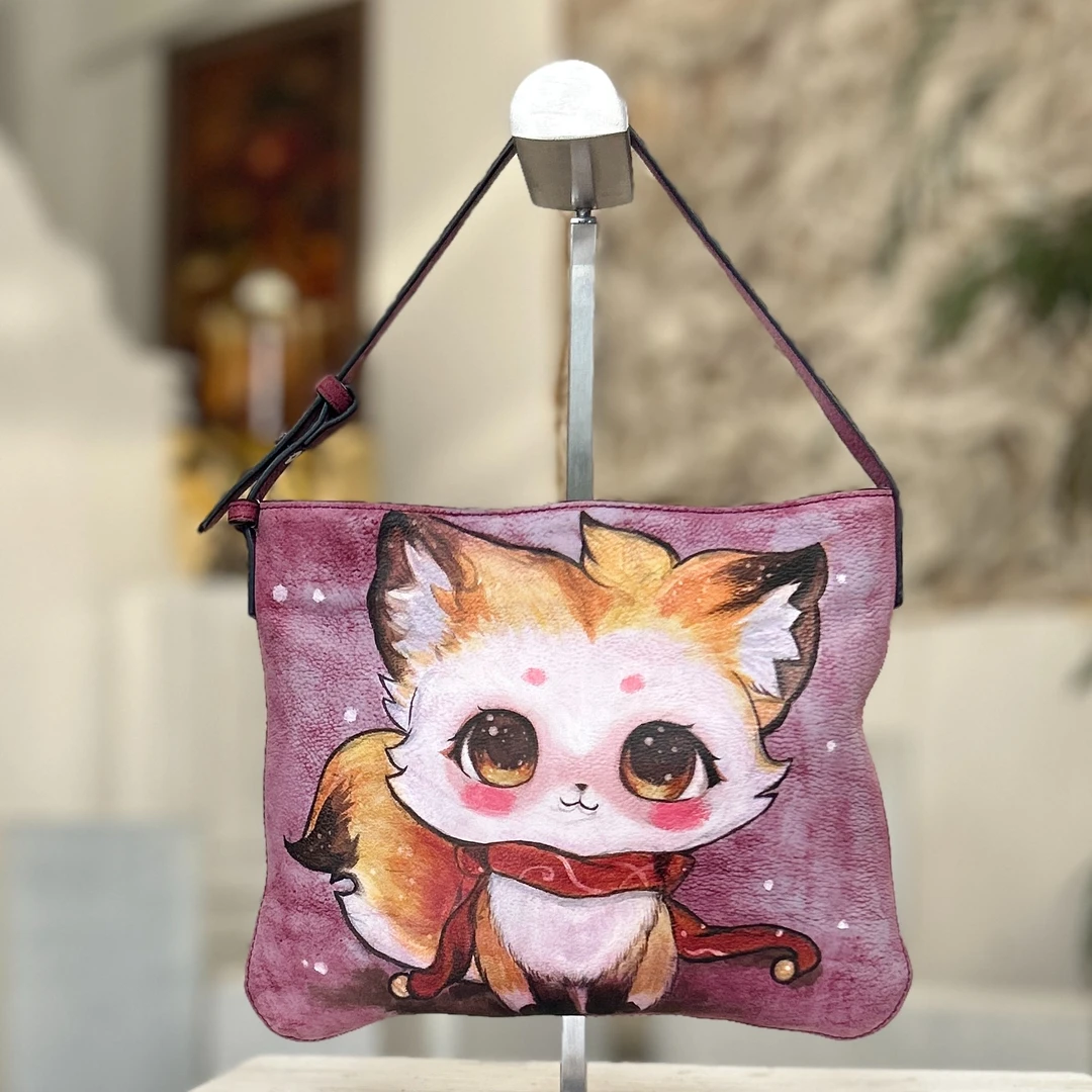 手绘斜挎包包气质真皮女包手提包女款爆款2025新款腋下包百搭包包