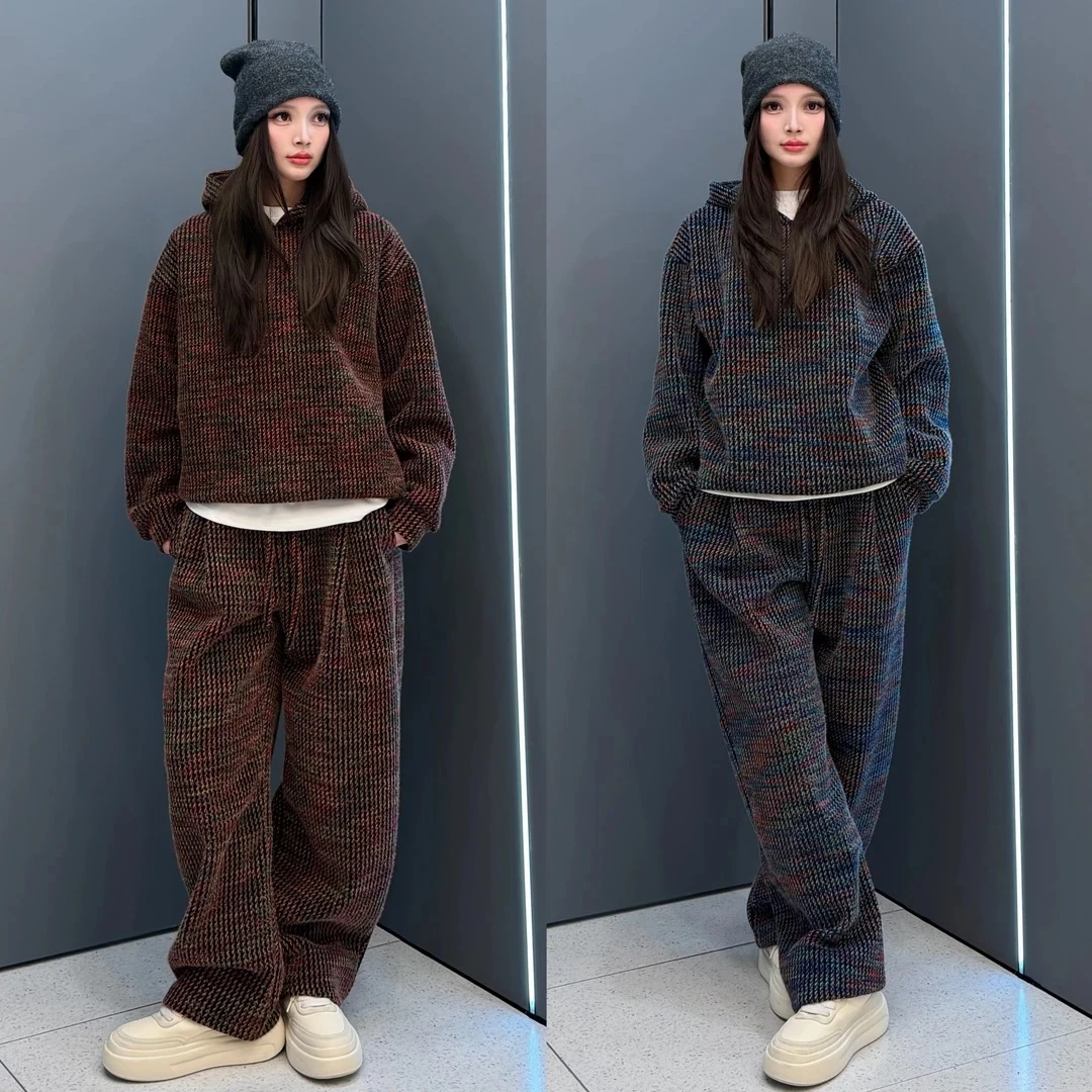 冬季定制情侣款加绒套装免烫抗皱重磅休闲连帽卫衣休闲裤两件套