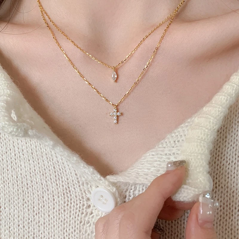 链子925银 Pink Daily超闪十字架吊坠叠戴项链女925纯银颈链气