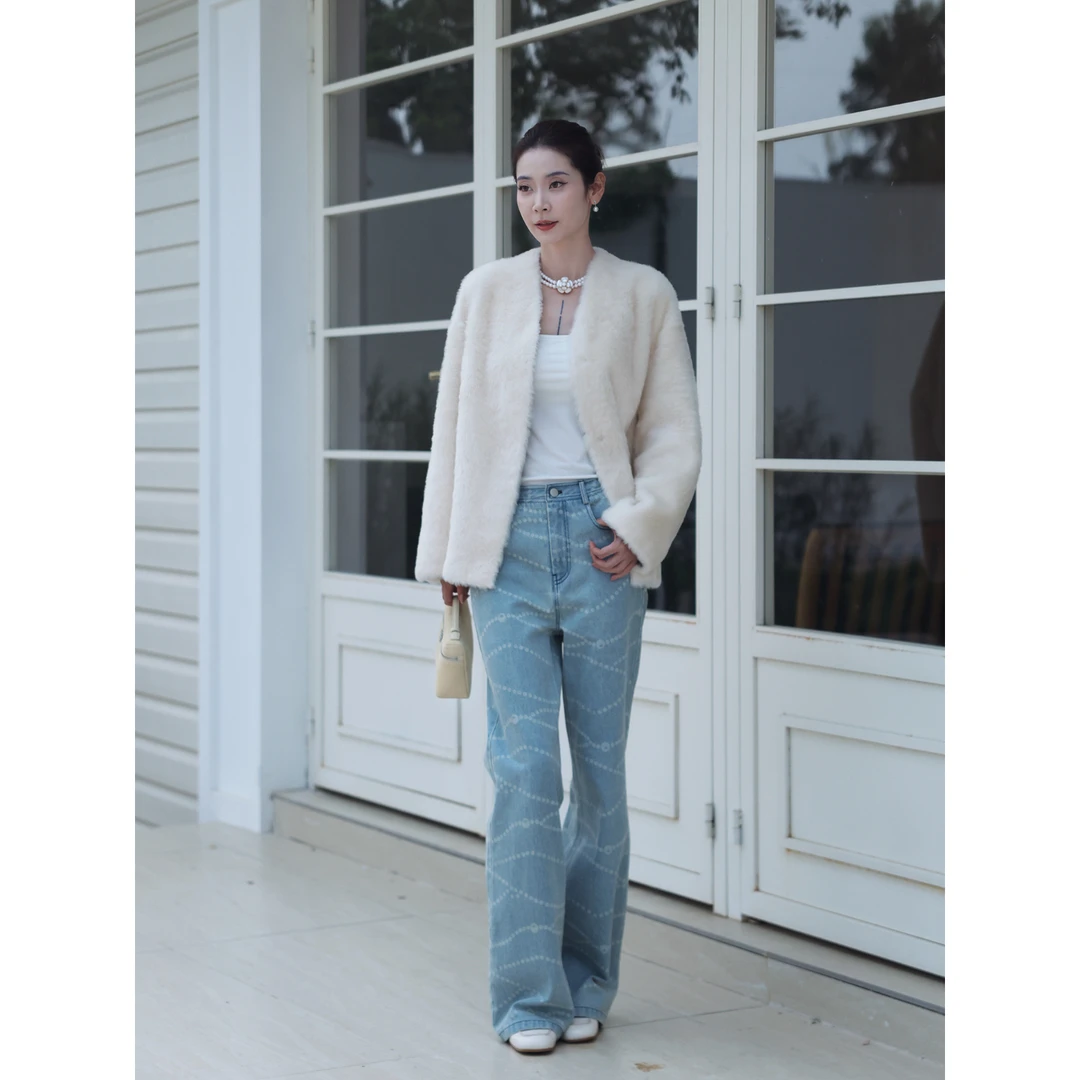 CHENSMCHEN 时尚简约微喇牛仔裤女休闲百搭显瘦阔腿裤CSN7622YW