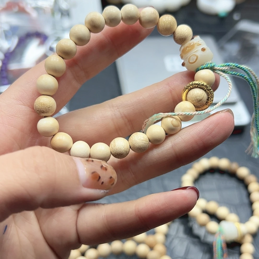 烟晶手链22K金镶嵌奶香木手链