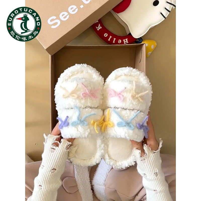 欧伦啄木鸟休闲棉拖鞋女鞋2025年秋冬新款奶呼呼暖呼呼外穿毛毛鞋