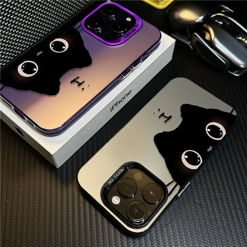 探头黑猫适用苹果16promax手机壳iPhone15创意14保护套17新款卡通