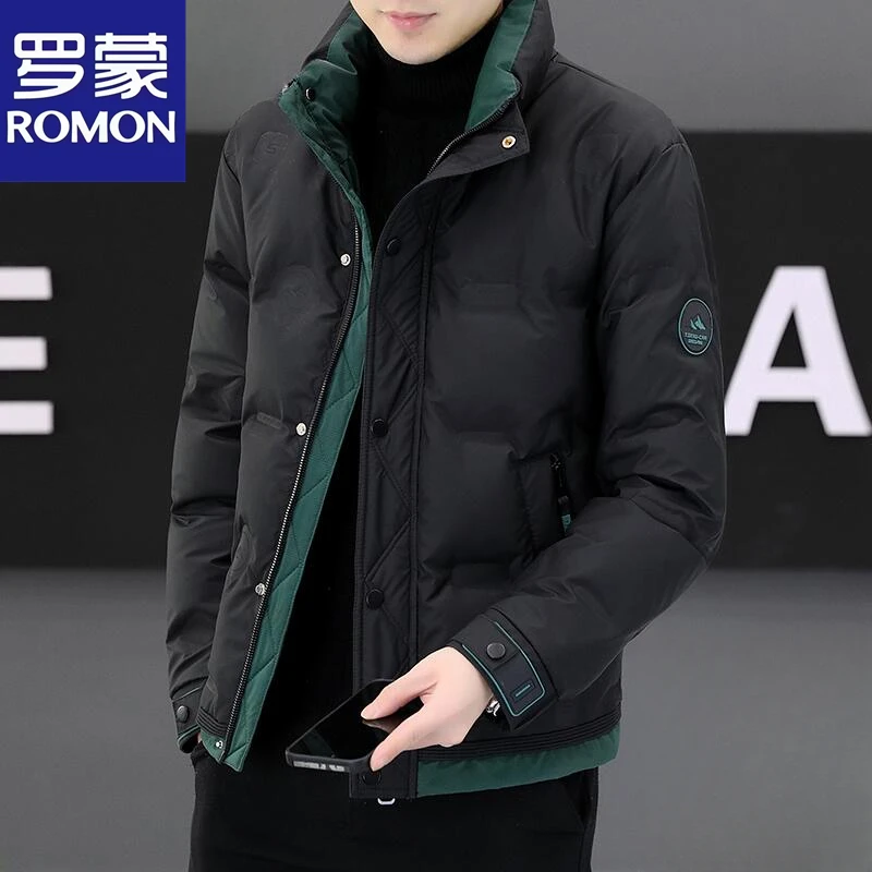 罗蒙冬季2025轻薄时尚加厚立领短款潮流保暖冬季外套男士休闲外套