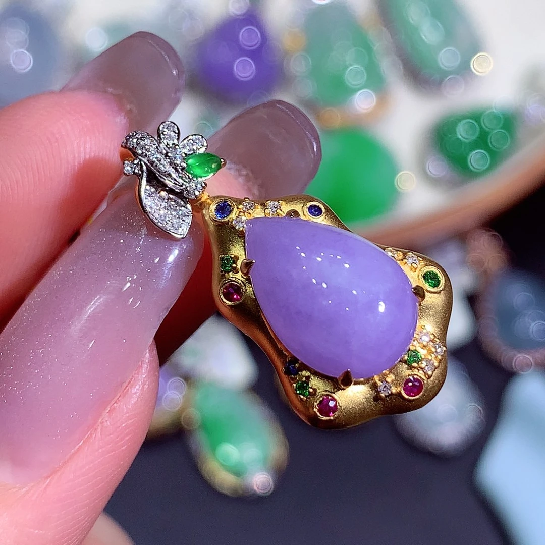 翡翠18K金镶嵌吊坠(不含链)