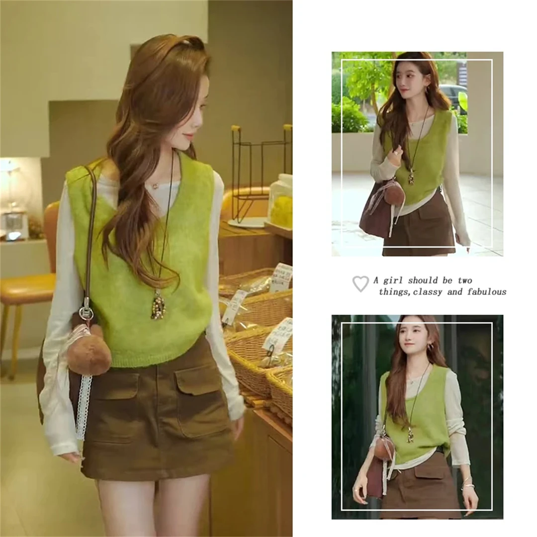 秋季穿搭一整套女2025新款气质百搭打底衣外搭马甲半身裙三件套