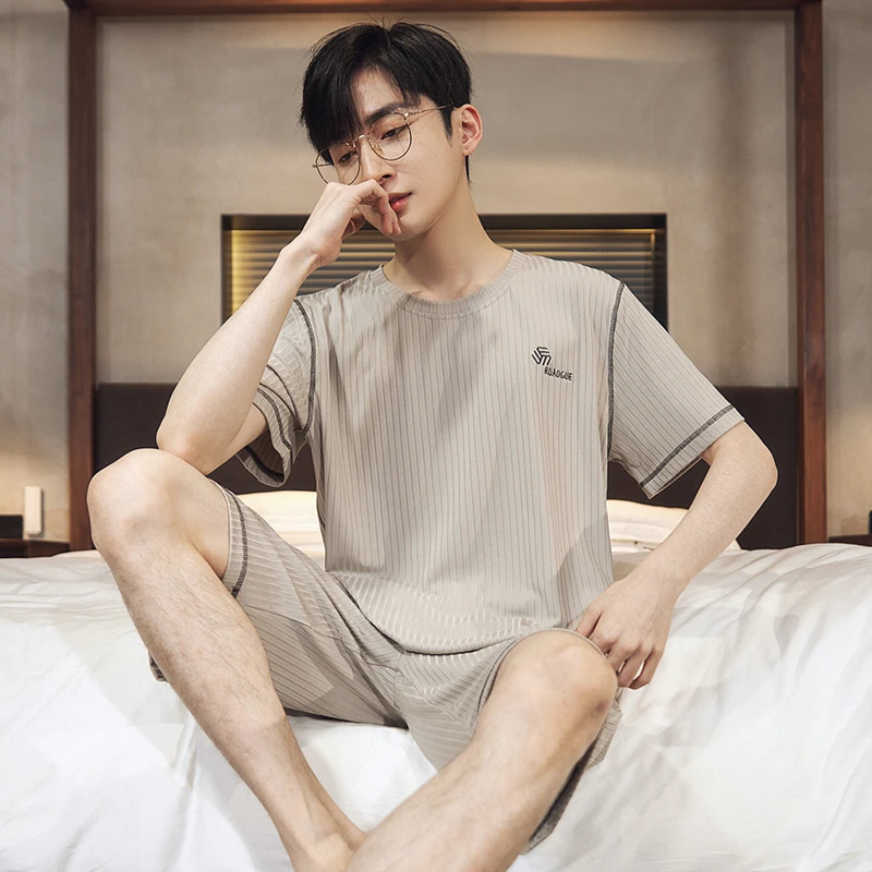 春夏莫代尔男士睡衣圆领短袖背心短裤薄款凉感空调服可外穿家居服