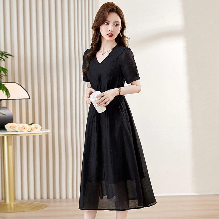 夏季I新款法式收腰显瘦连衣裙气质中长裙4321