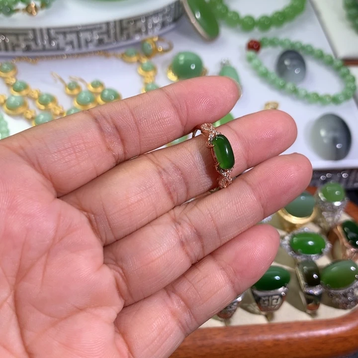 和田玉（碧玉）银S925镶嵌戒指