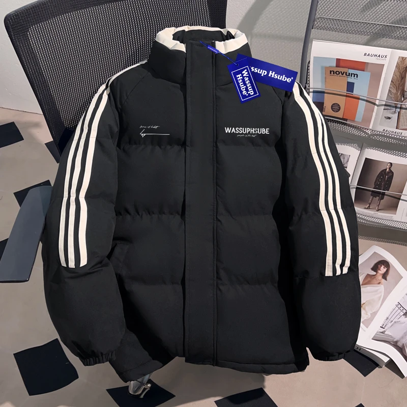 WASSUP HSUBE美式潮流三条杠棉服外套男冬装立领慵懒宽松保暖棉袄
