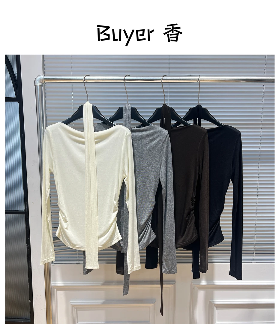 【Buyer 香】25025春夏新款后背扭折一字露背打底防晒衫