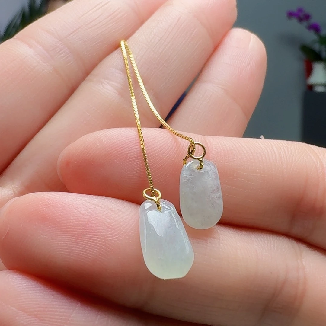 翡翠银S925镶嵌耳饰天然