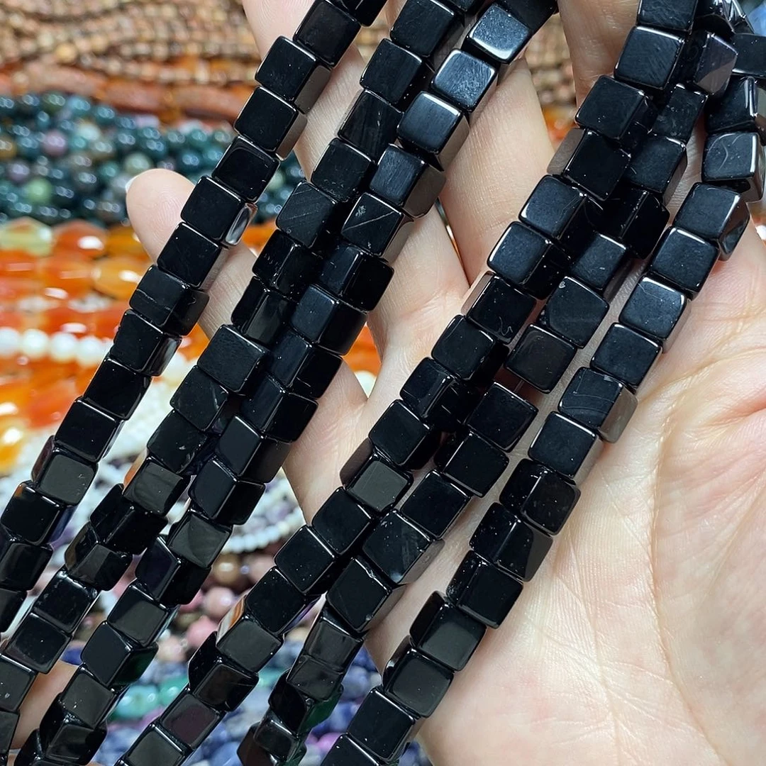 玛瑙/玉髓未镶嵌珠宝半成品黑玛瑙方糖一条卡8mm
