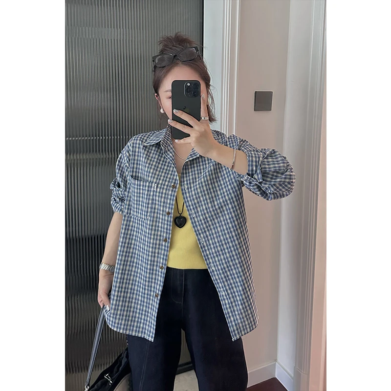 XUZI YU. 港风复古格子衬衫D94-9109