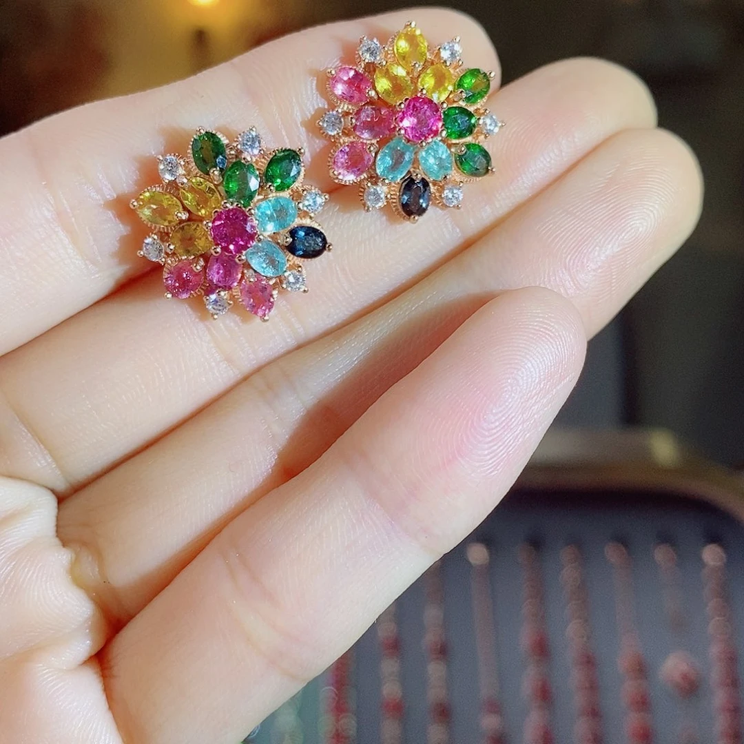 银S925镶嵌耳饰碧玺