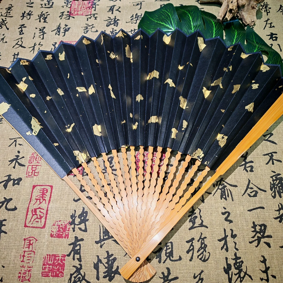 入门玩精品老料玉竹龙鳞翻小骨文玩折扇扇子9.5寸默认粘扇面