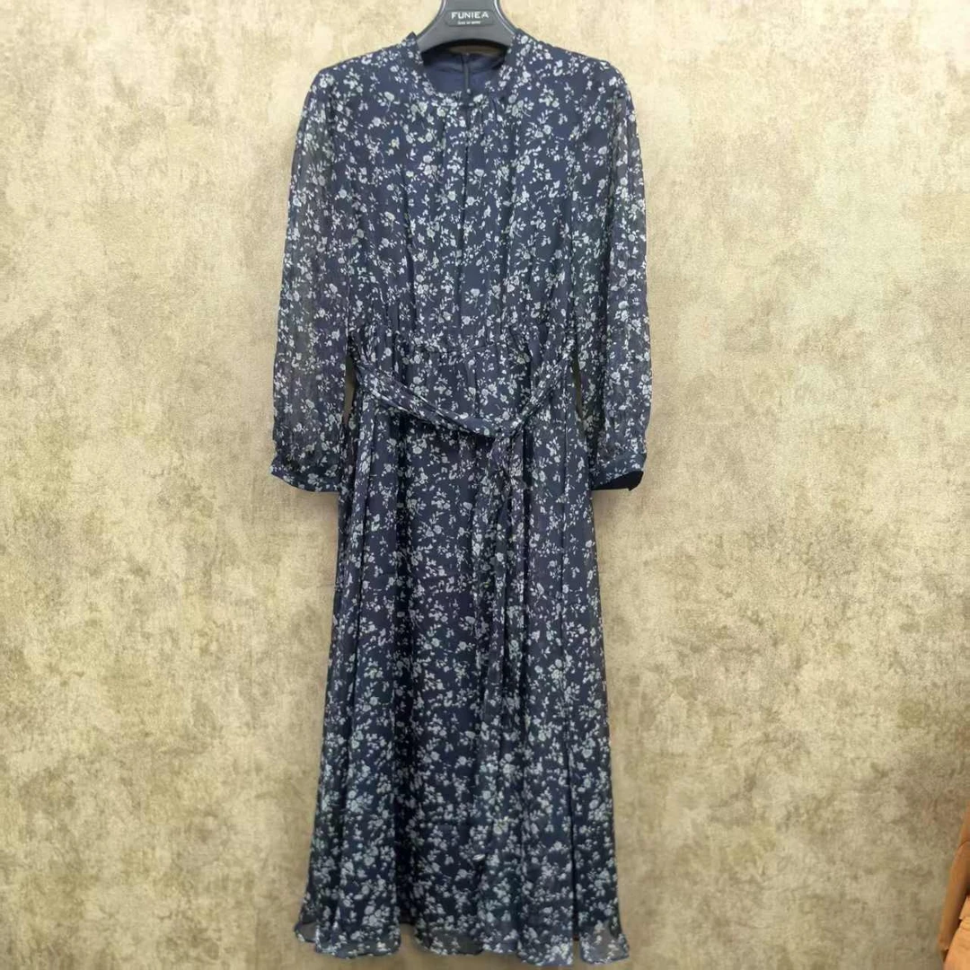 190093藏青绿花连衣裙 FNY 25新款