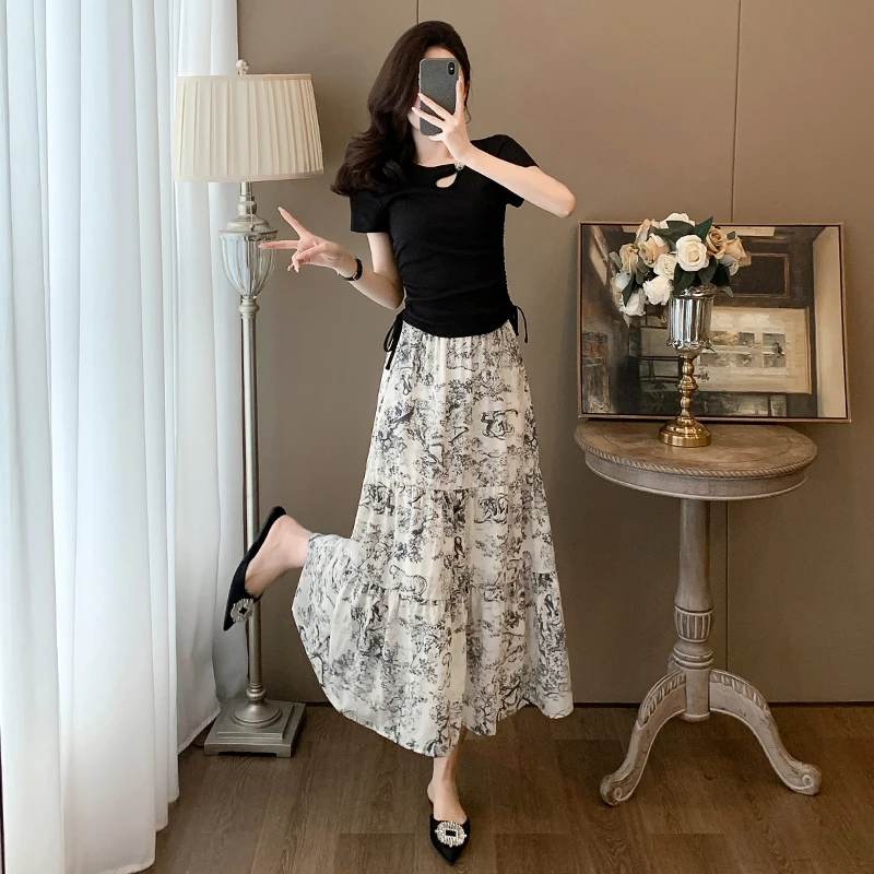 新中式国风套装女夏季2025新款时尚减龄气质休闲显瘦半身裙两件套