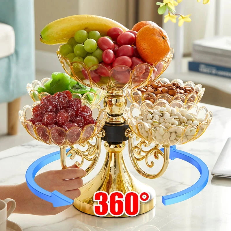 网红旋转果盘高档干果盘三层家用轻奢零食收纳盒双层果盘架亚克力