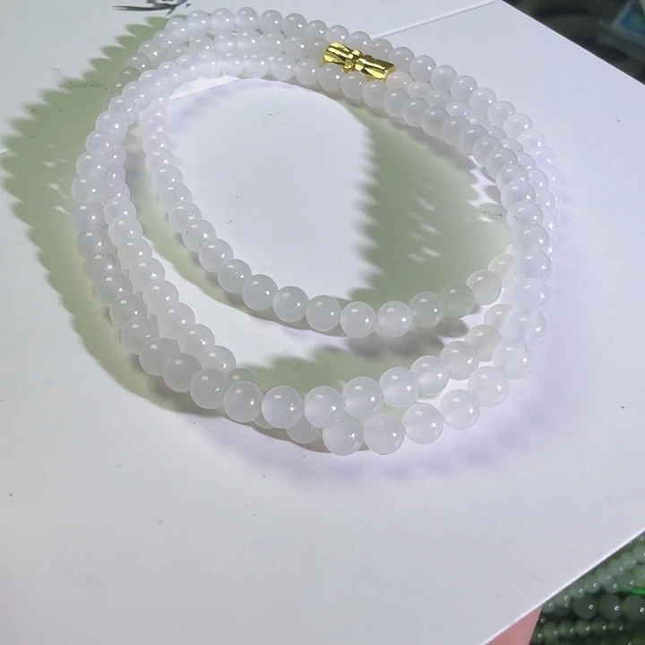 和田玉未镶嵌手链冰白4mm多圈