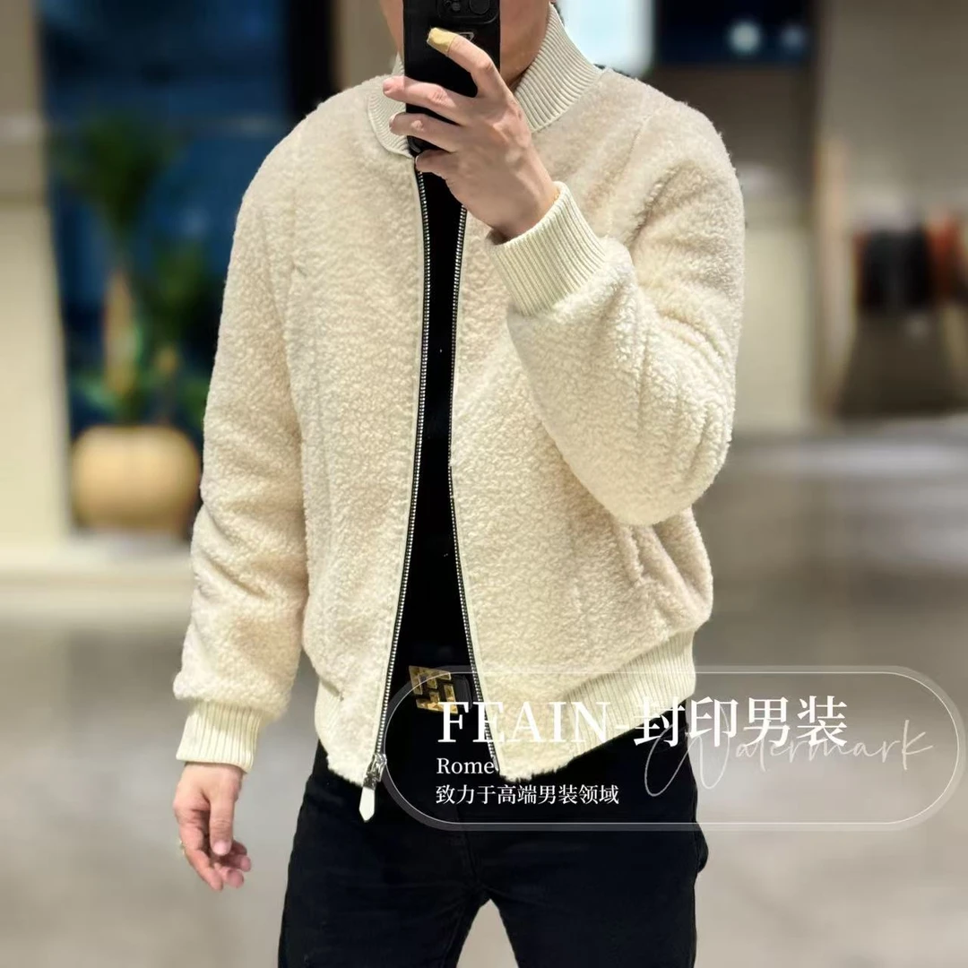 【100%羊毛】高端男士全羊毛真皮拼接棒球领夹克25175