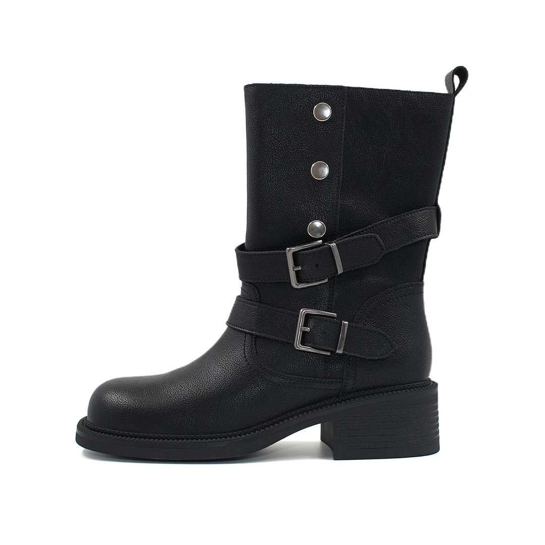 杜米亚复古铆钉皮带扣英伦风骑士靴D8777171