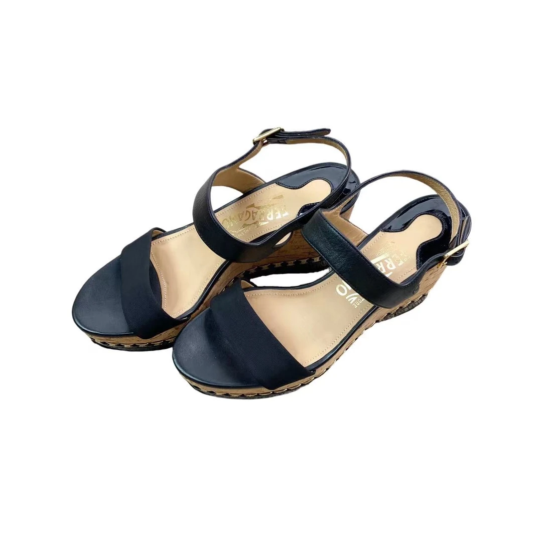 95新 FERRAGAMO/菲拉格慕  aa1608 松高坡跟凉鞋 36码