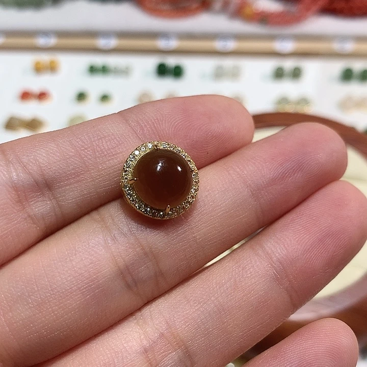 银S925镀金镶嵌和田玉（糖玉）耳饰橙***甜