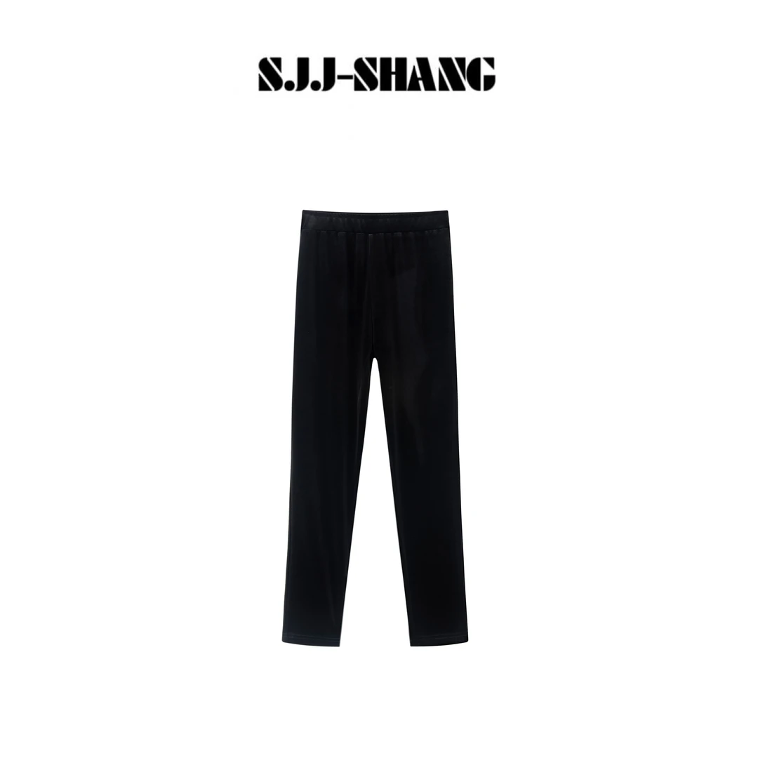 SJJ-SHANG【漫画腿】重工定制斜裁松紧腰3D丝绒高腰打底裤q135812p
