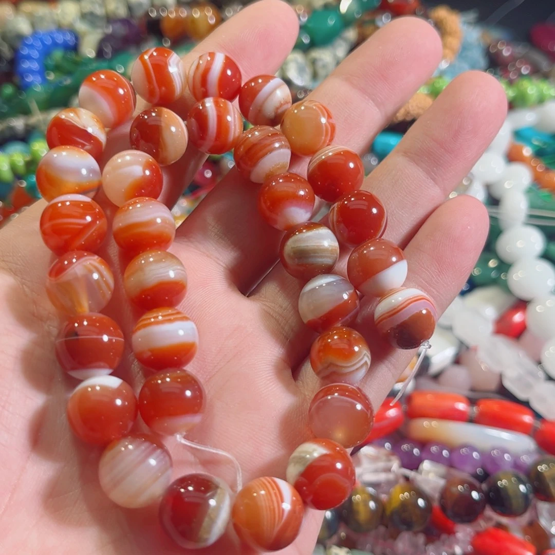 玛瑙/玉髓合金珠宝半成品蚕丝玛瑙一条12mm