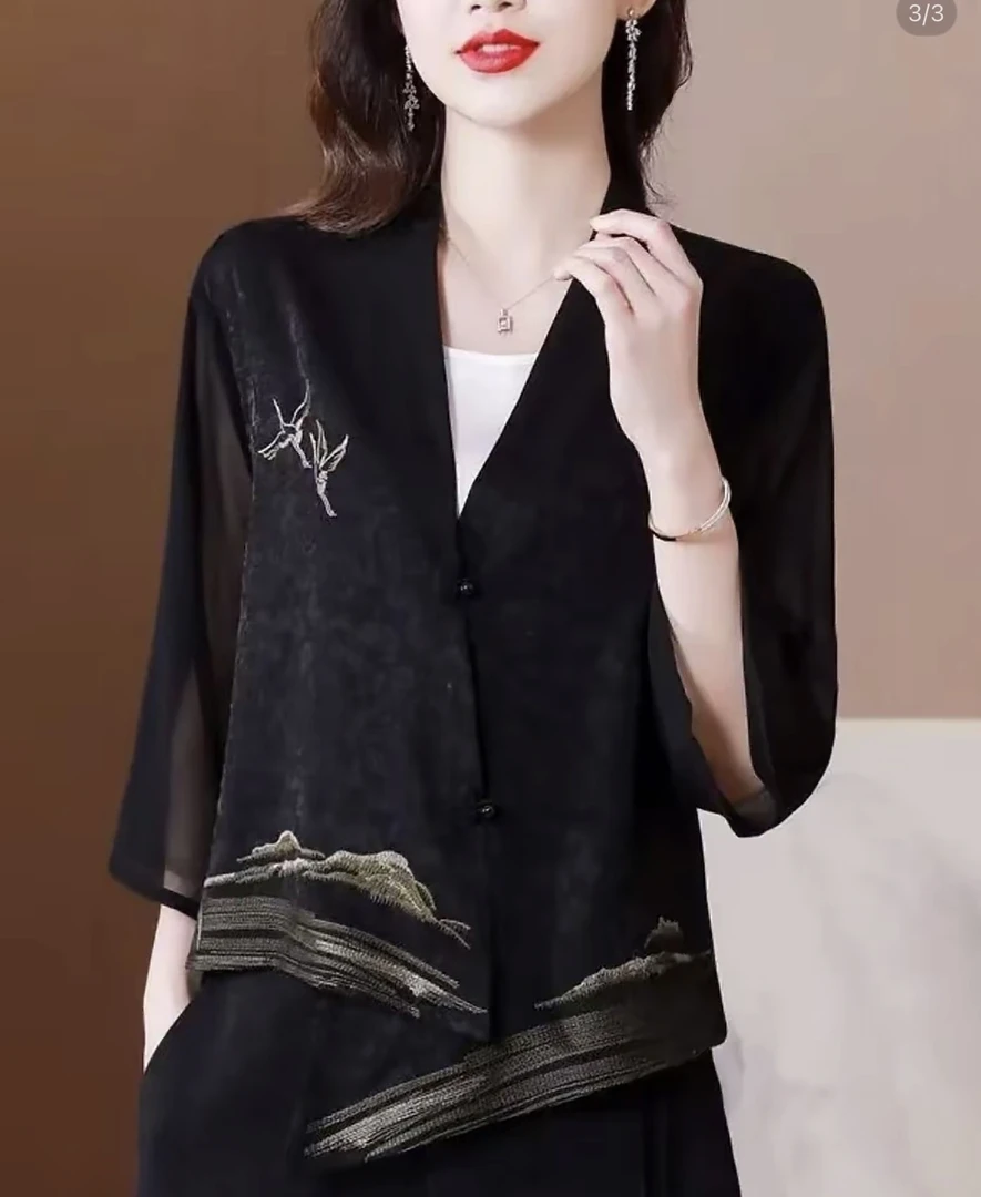 夏季复古立体刺绣上衣新中式外套气质宽松中国风