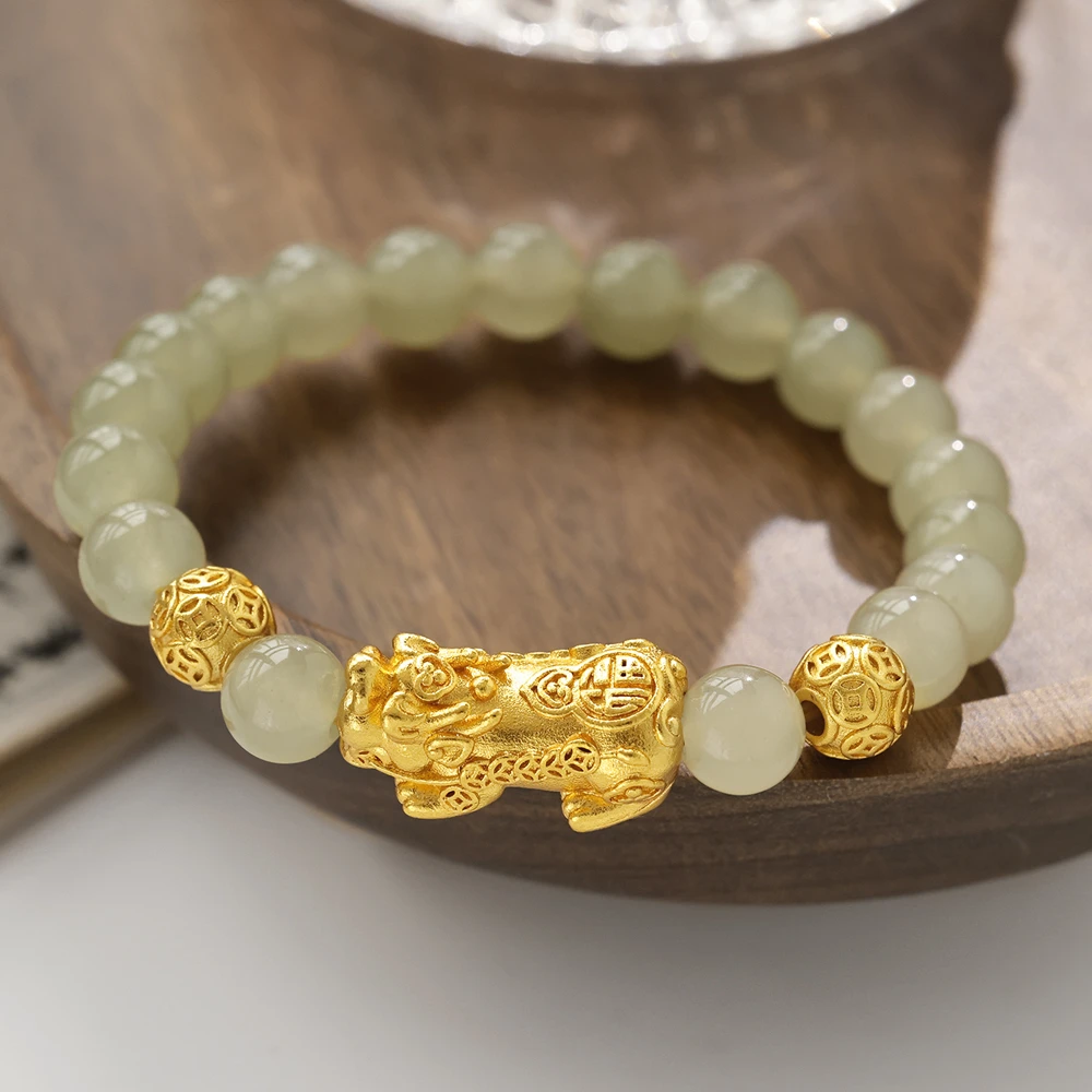 铜合金石英石手链 「碧海貔貅」大颗粒8mm绿色手串气质轻奢国风手链