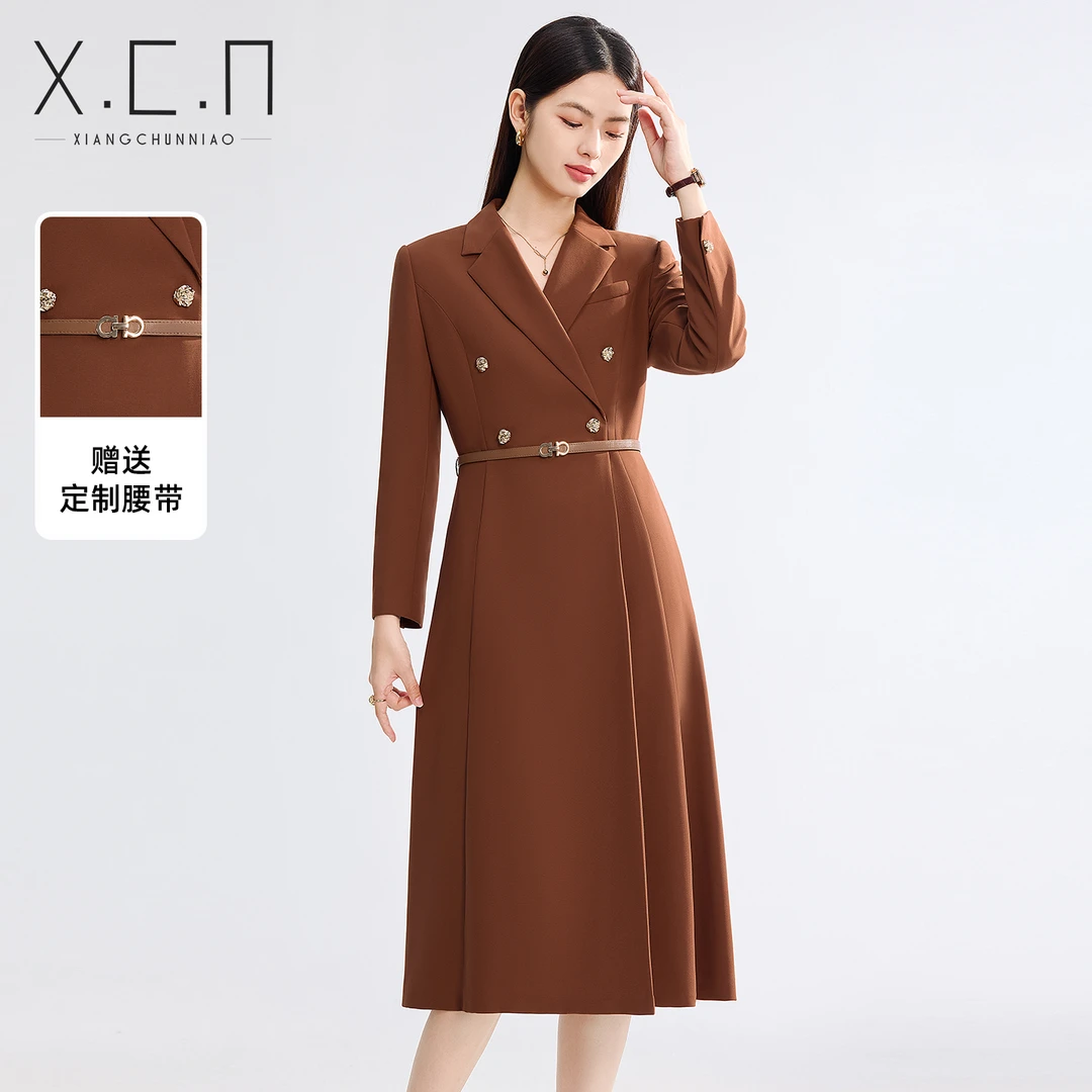 祥春鸟轻奢职业西装连衣裙女高级感正式场合端庄长袖裙子25L2636