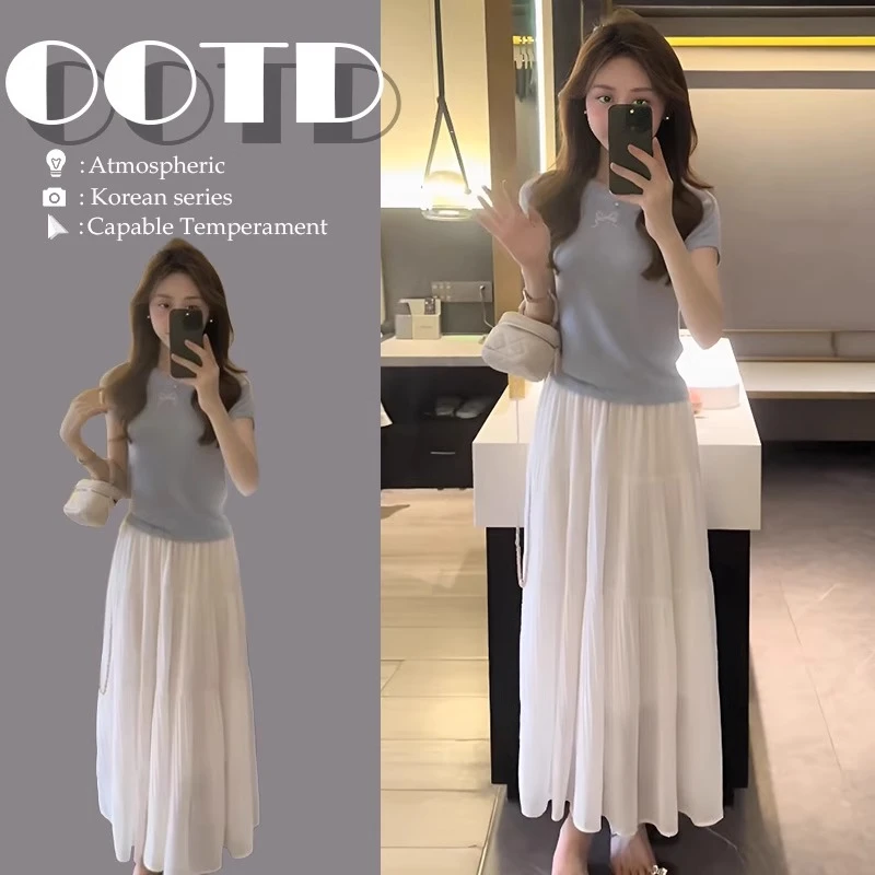 2025超火夏装一整套小香风独特别致chic上衣高腰显瘦半身裙套装女