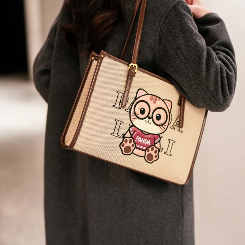 托特包拉链猫防盗熊单肩包时尚轻奢潮流韩版挎包