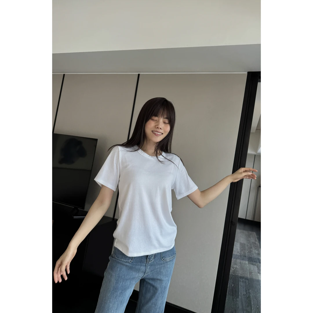 井迪儿【温柔怀抱】舒适百搭白色T恤宽松弹力休闲短袖T恤上衣