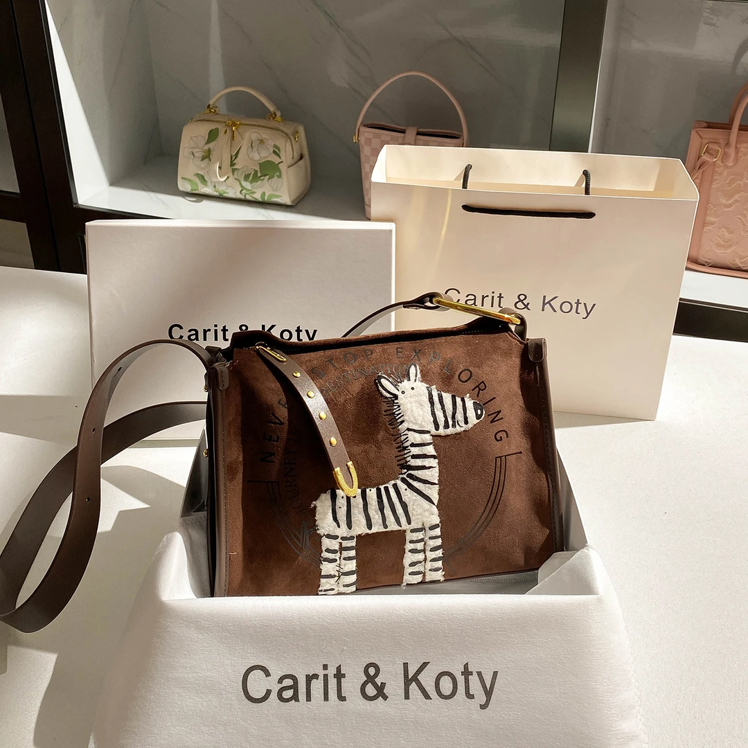 CARIT KOTY轻奢麂皮绒包包女式2025新款秋冬高级感斜挎包七夕礼物