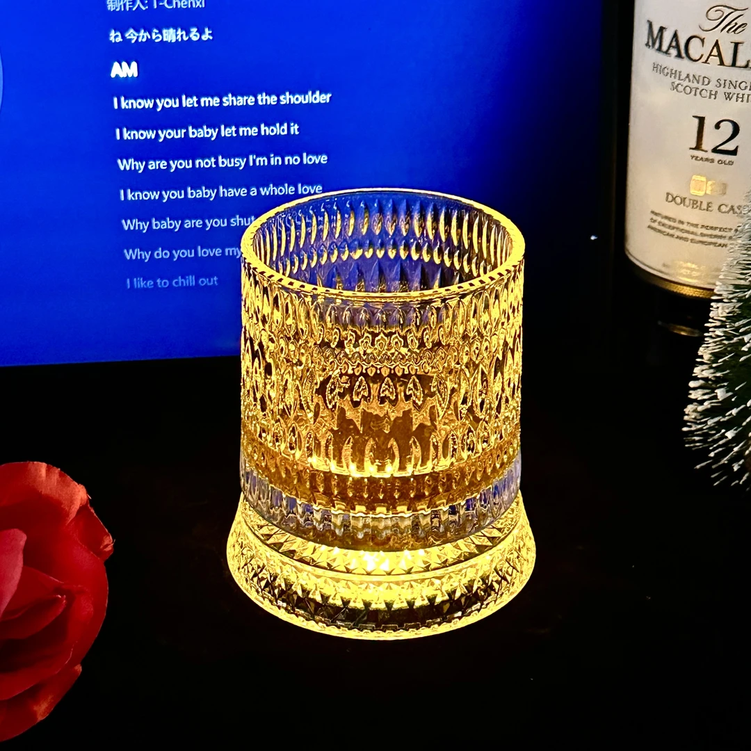 【送黄光杯垫】雨落纹威士忌旋转杯玻璃高级感不倒翁轻奢高级酒杯